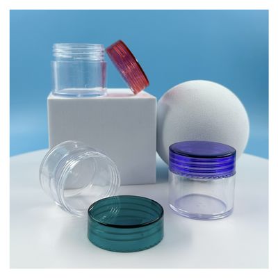 Garrafas de plástico altamente OEM transparente com tampas coloridas 30g garrafas cosméticas para cuidados faciais